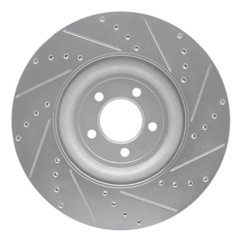 Jaguar XKR Brake Rotor (1) - Front Left - R1 Concepts - Drilled & Slotted - Silver - `06-`21